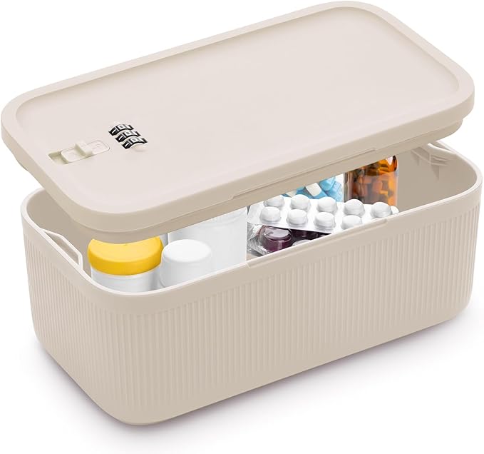 Lockable Storage Box, Small Lock Box with Combination Code for Phone/Medicine Safe/Food Home/Refrigerator/Office/Personal Items/Travel/Gift,9.25 x 5.04 x 3.62’’