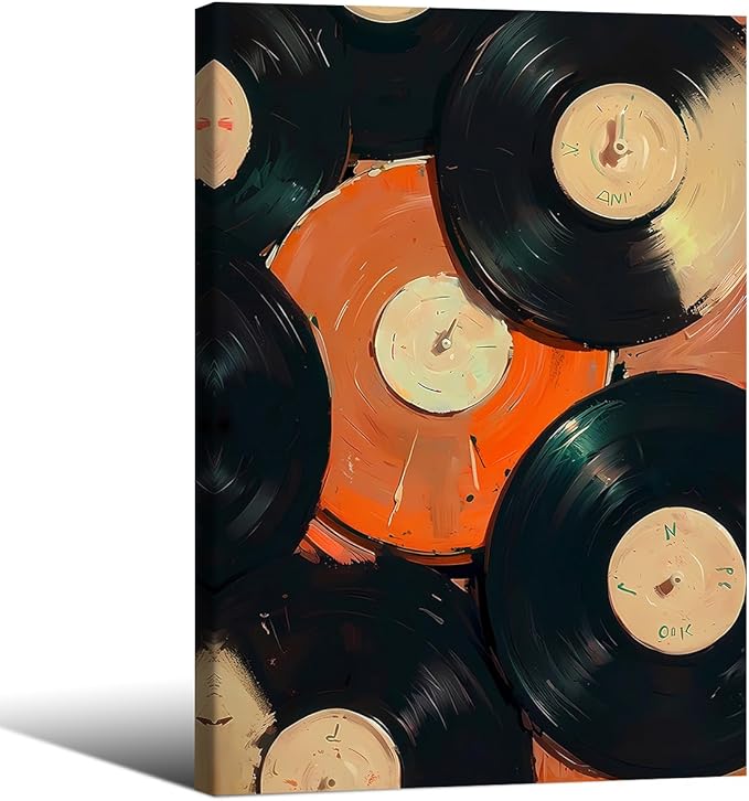90s Music Vinyl Records Canvas Poster Trendy Modern Music Wall Art Vintage Minimalist Aesthetic Prints 16X24 inch Framed for Living Room Bedroom Dorm Wall Decor