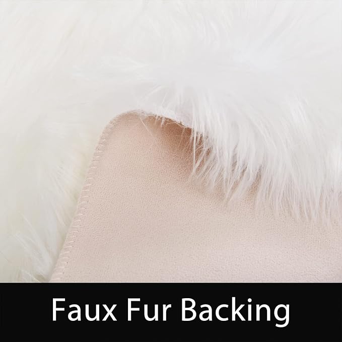 Latepis White Faux Fur 8'10"x11'10" Area Rug, Soft Plush Faux Fur Sheepskin Rugs for Living Room, Washable Fluffy Fuzzy Rug for Bedroom and Living Room, Luxury Room Decor, Rectangle