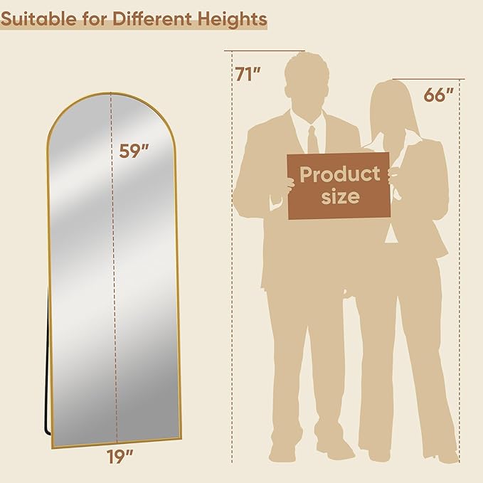 Full Length Mirror, 59"x19" Oversized Arched Mirror Large Standing Mirrors, Tall Mirrors Body Floor Mirror for Bedroom Living Room Aluminum Frame, Gold