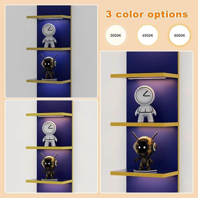 5 Tier Wall Shelves with LED Light, Vertical Column Shelf Floating Storage Home Decor Organizer Tall Tower Design Utility Shelf (Navy Blue)