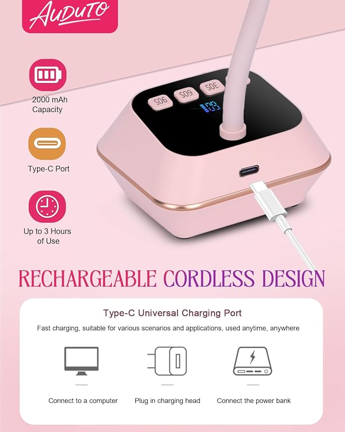 UV LED Nail Lamp for Gel Nails Polish, Flash Cure 36W Rechargeable Cordless Gooseneck Mini Nails Light, Quick Dryer with Timers Smart Sensor Ambient Lighting, Home DIY & Professional