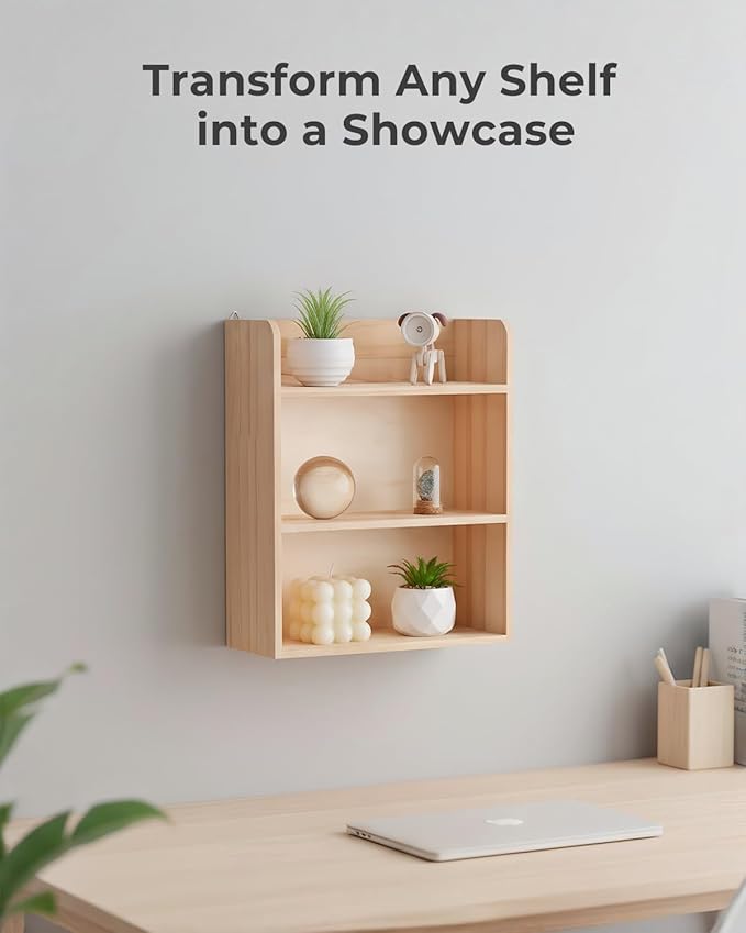 3-Tier Trinket Shelf, Small Display Shelf for Wall or Countertop, Solid Wood Knick-Knack Shelf for Collectibles, Crystals & Spice Village Storage, Natural Unfinished, DIY Stain