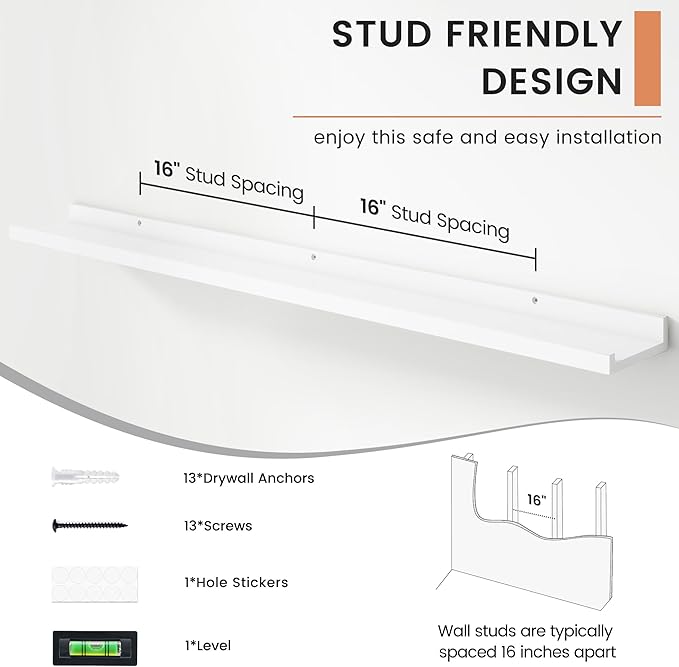 FLYJOE Floating Picture Ledge Shelves for Wall Set of 4, 48 Inch Wall Shelves with Lip Long Large Nursery Book Shelf for Toys Storage Kids Bookshelf Wall Mounted Living Room Bedroom Decor Frames