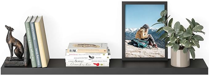 Ballucci Floating Shelf, 48" Wood Wall Shelf with Invisible Brackets for Bathroom, Living Room, Bedroom, Kitchen, Nursery, 8" Deep, Black