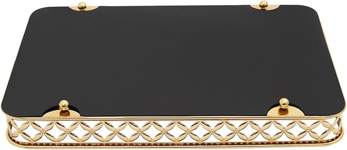 12.6 Inch Gold Mirrored Vanity Tray,Metal Mirror Decorative Jewelry Storage Tray with Handle,Perfume Makeup Organizer Trays for Dresser Bathroom Counter Home Decor
