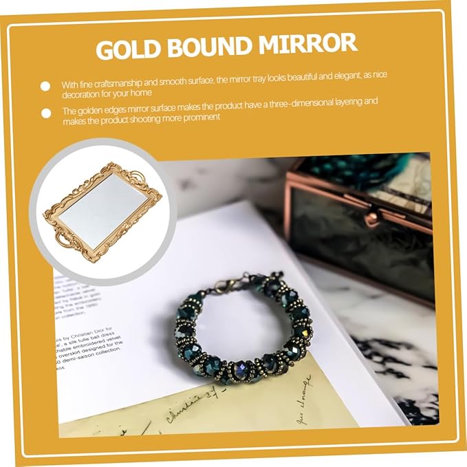 Vintage Vanity Mirror Tray Perfume Organizer Makeup Tray Decorative for Dresser Countertop Display Home Décor Accessory