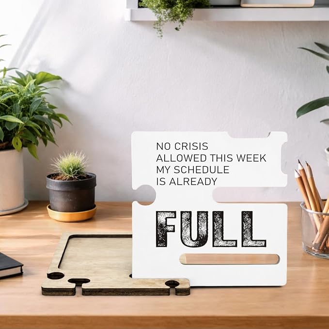 Funny Office Gift - Multi-functional Desk Organizer - Motivational Thank You Team Office Quote Wooden Sign for Coworker Woman Office Desk Shelf Decor