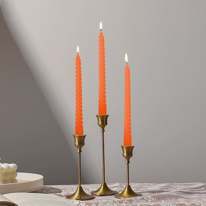 Orange Taper Candles, Spiral Twisted Taper Candles Set of 4, Unscented Taper Candlesticks 10 inch Tall, Home Decor Kitchen Decor Wedding Halloween Decorations
