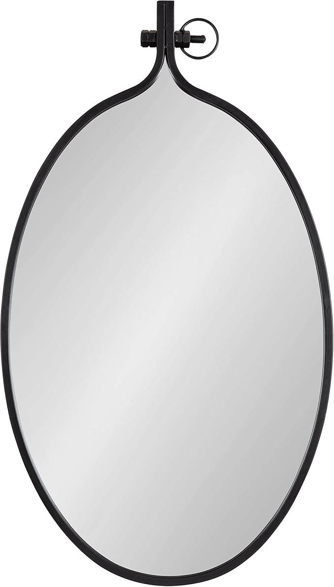 Kate and Laurel Yitro Traditional Oval Metal Framed Wall Mirror; 20 x 34; Black; Industrial Accent Mirror for Farmhouse Decor