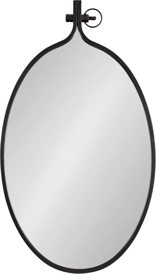 Kate and Laurel Yitro Traditional Oval Metal Framed Wall Mirror; 20 x 34; Black; Industrial Accent Mirror for Farmhouse Decor