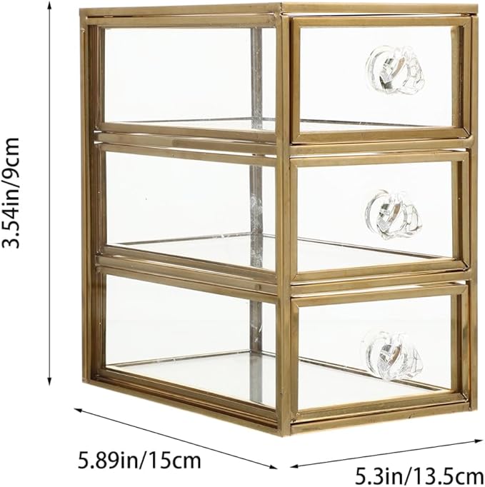 PRETYZOOM 3-tier Jewelry Storage Box Glass Versatile Makeup and Jewelry Organizer Easy Access for Home and Office Use