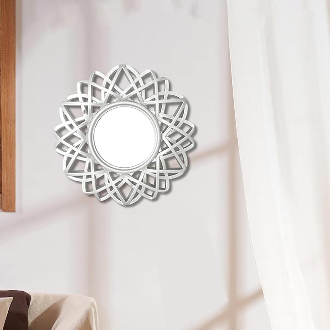 Nordic Wall Hanging Mirror Round Mirror for Living Room Bedroom Decoration, Argent