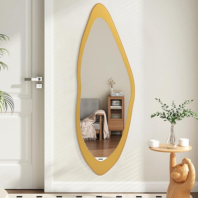 AAZZKANG Gold Irregular Full Length Mirror Large Wood Framed Mirrors 47"x16" Asymmetrical for Bedroom Living Room Bathroom Dressing Room Entryway