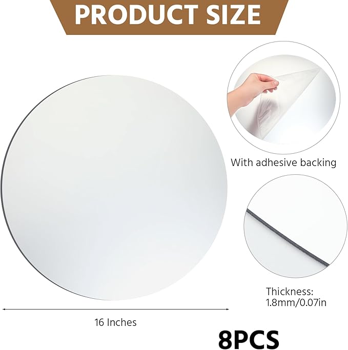 Amyhill 8 Pcs Round Mirrors for Centerpieces Table Decorations Acrylic Circle Mirrors Tray Candle Plates for Wedding Baby Shower Birthday Party Bulk Supplies(16 Inch)