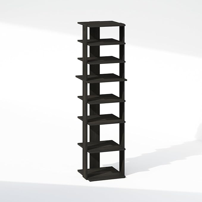 Furinno Turn-N-Tube Corner Shelf, 8-Tier Display Rack, Vertical Corner Storage Rack, Space Saving Organization and Storage, Entryway, Living Room, Closet, Espresso