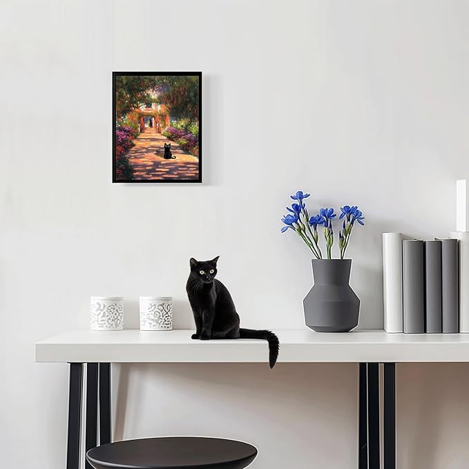 Hamduker Garden Black Cat Wall Art Pictures Funny Preppy Cat Posters Wall Art Decor Farmhouse Gallery Aesthetic Wall Art for Living Room Bedroom Decorations (Size: 8''x10''x1pcs)