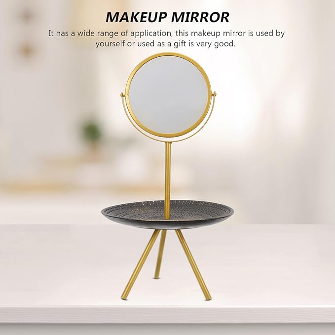 balacoo Vintage Makeup Mirror with Jewelry Tray, Rotatable European Style Vanity Mirror for Bedroom Desk, Retro Cosmetic Organizer and Home Decor
