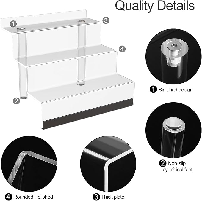 16” Acrylic Display Organizer with LED Light - 3 Tier Perfume Stand and Display Step Shelves Holder, Cologne Organizer for Men, Figures Stand, Porta Perfumes Para Tocador, Clear Riser, Dessert Shelf