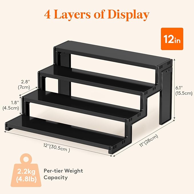 Lifewit Cupcake Stand, Perfume Cologne Organizer, Tool-Free Assembly, Display Riser, Spice Rack, Figurine Holder, Makeup Storage, Room Decor, Party Decorations, Black, 12″ 4 Tier, 2 Pcs