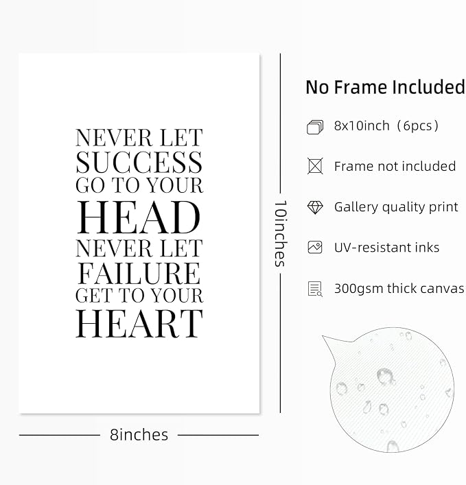 Office Inspirational Wall Art Decor Motivational Quotes Canvas Wall Art Positive Classroom Posters Pictures Office Inspirational Work Artwork for Women Home Bedroom 8x10 Inch Unframed Set of 6