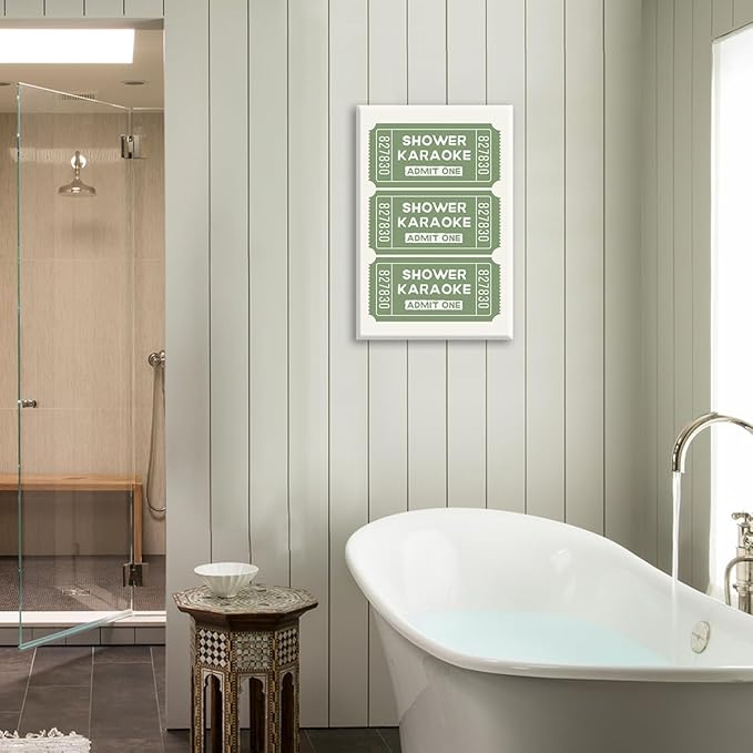 abrtolpffo Sage Green Shower Karaoke Wall Art, Trendy Admit One Ticket Canvas Poster, Funny Bathroom Wall Art Print, Cute Quotes Wall Decor for Restroom Guestroom 24x36in Wrapped Canvas