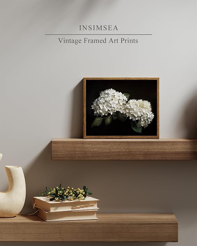 InSimSea Framed Canvas Prints Art Vintage Decor, Flower Moody Hydrangea Still Life Painting Room Decor Aesthetic, Farmhouse Art, Botanical Floral Wall Pictures for Bedroom Kitchen Shelf, 8x10inch