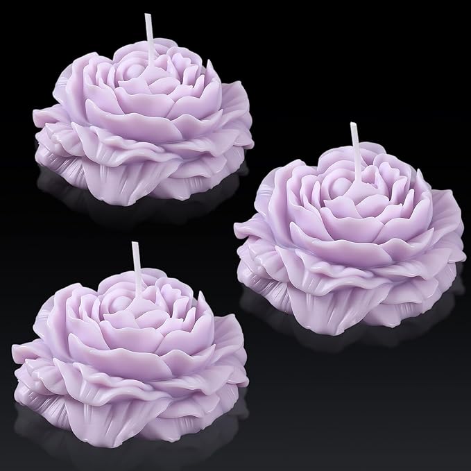 Roowest 3 Pcs Flower Shape Trendy Candles Floral Shaped Aesthetic Candle Soy Wax Handmade Minimalism Decorative for Home Spa Yoga Decor Art Gift (Purple)