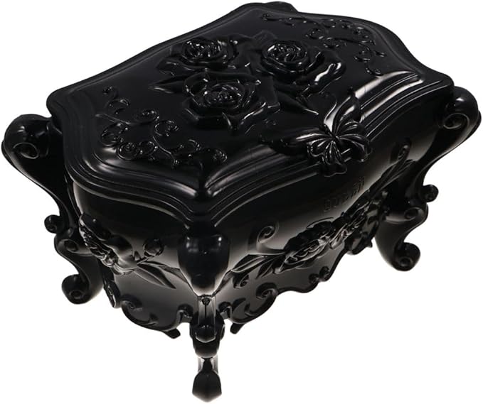 Gothic Jewelry Box With Mirror Decorative Black Rose Flower Jewelry Case, Small Jewelry Organizer for Earrings Rings Necklaces Bracelets, 6.3 Inch Retro Multifunctional Storage Box Make Up Organizer