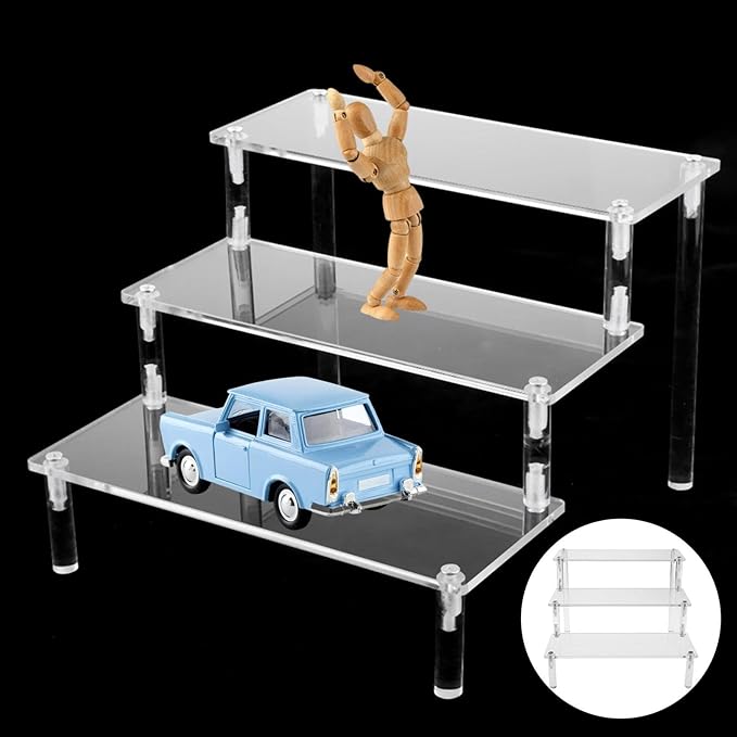 Clear Acrylic 3 Tier Action Figure Display Riser Stand Perfume Cupcake Organizer Shelf for Toiletries and Dolls - Toy Model Makeup Storage Rack - 3 Tier