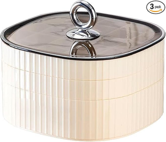 HALAFE Jewelry Box, 3-Layer Acrylic Jewelry Organizer with Handle, Clear Jewelry Boxes for Women Girls, Make up Organizer, Jewelry Storage Holder (Cream)