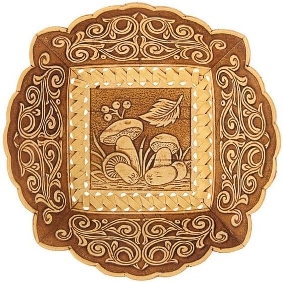 Birch Bark Bread and Pastry Basket, Bread Storage Container and Fruit Basket for Serving Set (Square Plate)