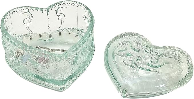 Glass Jewelry Box Heart Shape Cute Box for Storage Ring Earring Trinket Vintage Jewelry Organizer Decorative Gift for Women Girls-GRB021-Blue