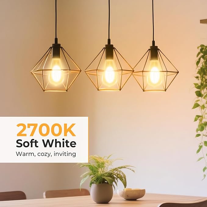 GvvooHome Dimmable LED Edison Bulbs, 2700K Warm White, 6W Equivalent to 60 watt E26 LED Bulb, ST58 Vintage Light Bulbs, 600LM, 90+ CRI, E26 Base, Clear Glass, 10 Pack