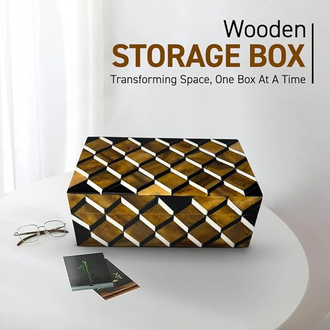 Perilla Home Home Decor Decorative Storage Wooden Box Small Ulhas Organizer Tool Stash Card Craft Trinket Memory Keepsake Jewelry Box for Men and Women, Gifts For All, Brown, Black and Off White