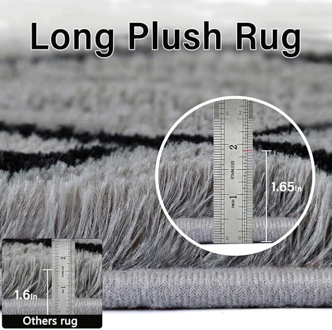 PureCozy 4x6 Checkered Rug for Living Room Grey and White Modern Soft Area Rug Fluffy Non-Slip Carpet for Bedroom Playroom Home Aesthetic Decor