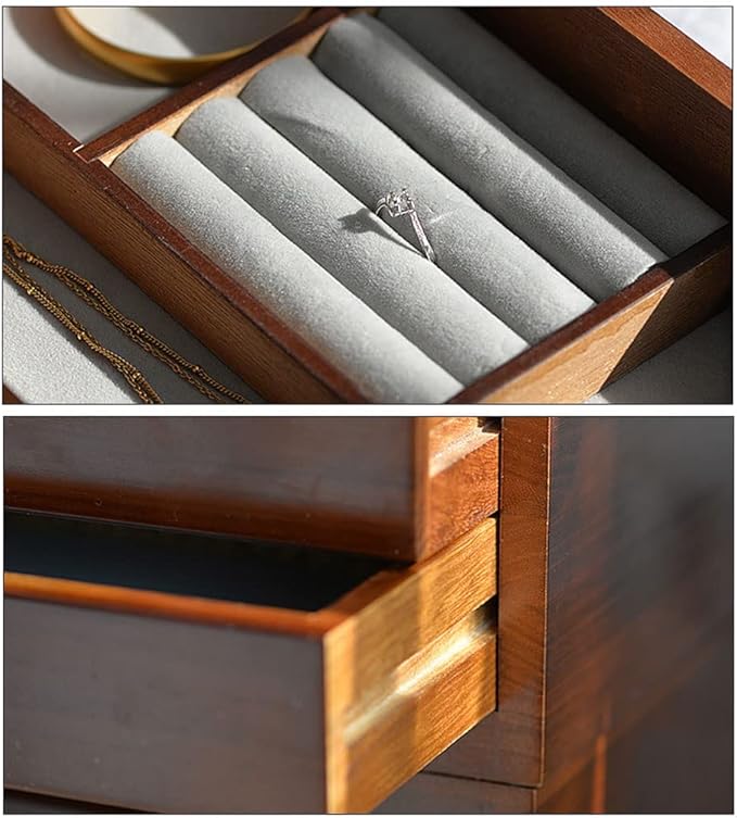 Makeup Organizers Jewelry Box Retro Drawer Jewelry Box Double/Triple Storage Box Ring Earring Necklace Bracelet Storage Box Built-in Flocking 11.81 inches Jewel