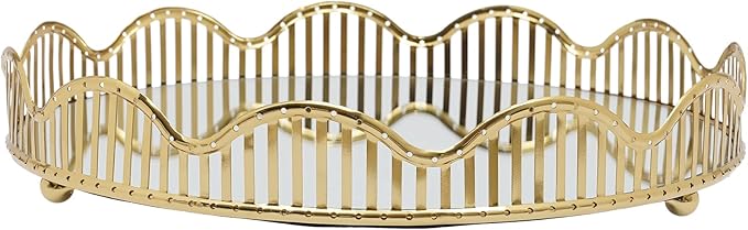 Makeup Tray Curve Gold Glass Mirror Centerpieces Perfume Holder Round