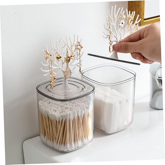 Acrylic Cotton Swab Box Lid Multifunctional Desktop Organizer for Makeup Pads and Jewelry Storage Dustproof and Sturdy for Bathroom and Vanity