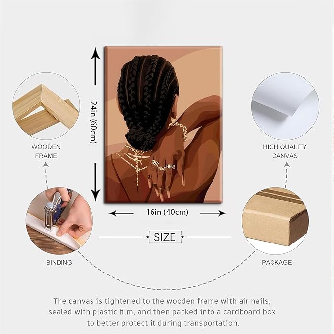 Black Girl Pink Wall Art Set of 3 African American Black Women Canvas Posters Fashion Black Girl Wall Decor Pictures Prints for Home Living Room Bedroom Bathroom Decoration 16x24 Inch Framed