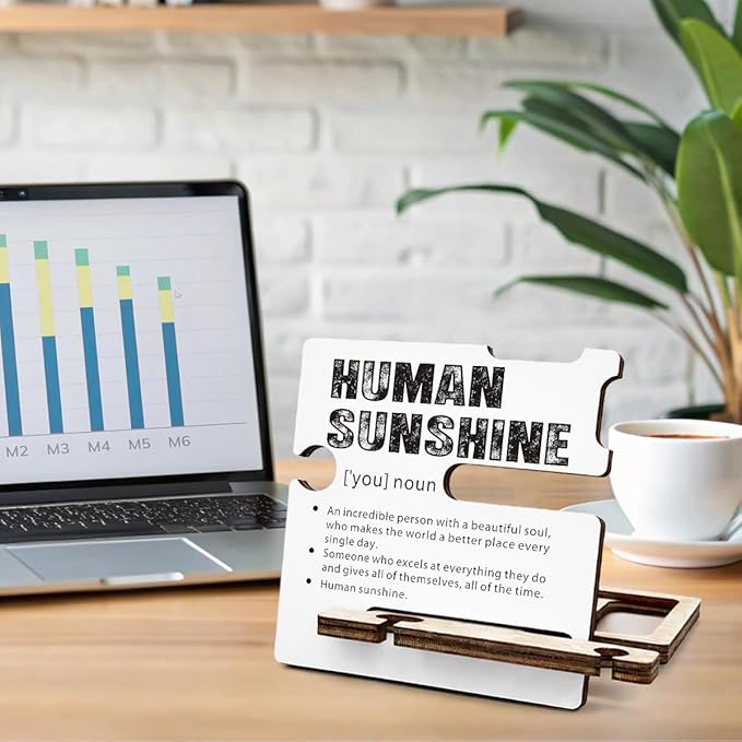 Inspirational Gifts for Coworker - Multi-functional Desk Organizer - Motivational Office Quote Wooden Sign for Office Desk Shelf Decor