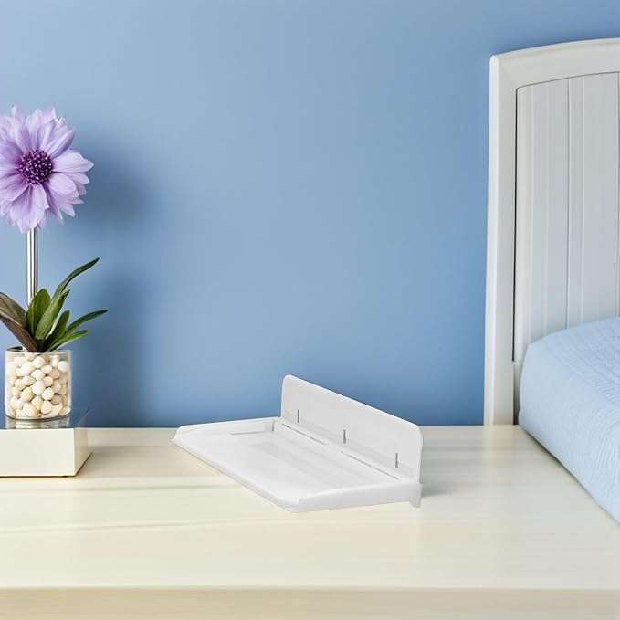 UPKOCH Foldable Floating Shelf for Wall, No Drill Stick On Bedside Organizer Tray, Renter Friendly Small Fold Down Ledge Shelves for RV Dorm Bedroom, White