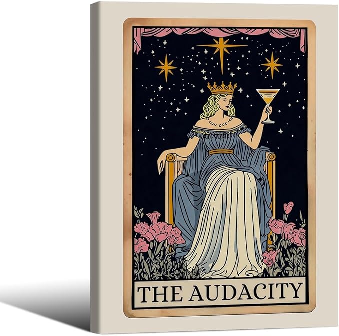 Fun Tarot Canvas Wall Art Feminist Aesthetic Poster Vintage Whimsical Witchy Prints 12X16 inch Framed Trendy Funny Quote Wall Decor for Bedroom Wall Decor