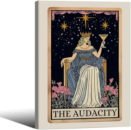 Fun Tarot Canvas Wall Art Feminist Aesthetic Poster Vintage Whimsical Witchy Prints 12X16 inch Framed Trendy Funny Quote Wall Decor for Bedroom Wall Decor