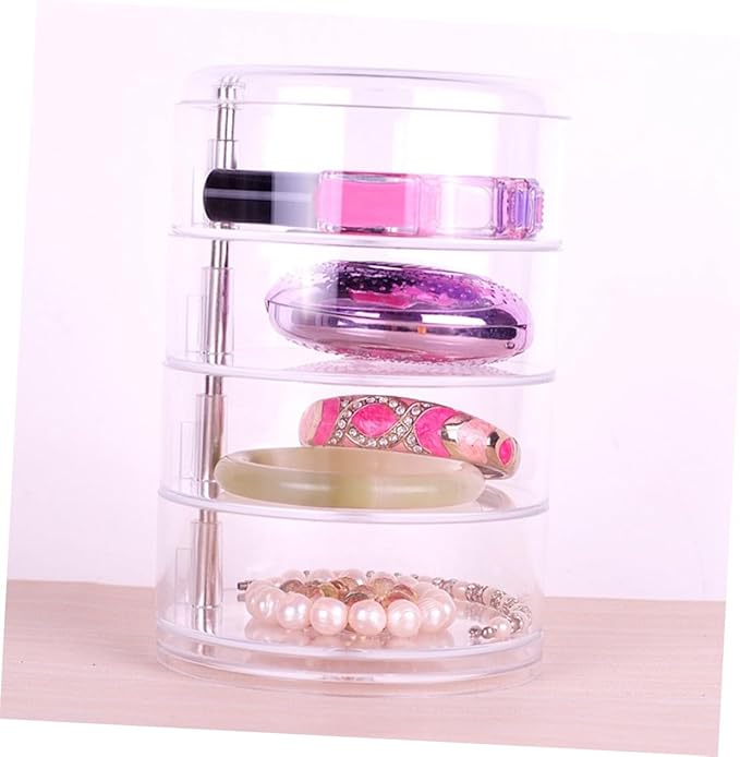 Beaupretty 2pcs Plastic Circular Jewelry Box Four-layer Rotating Storage Organizer for Cosmetics and Items for Desktop Use