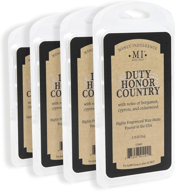 Manly Indulgence Duty Honor Country Scented Wax Melts, Wax Melt Warmer Cubes, Long Lasting Scented Wax Warmer Cubes, 4 Pack, 6 Cubes Each - Made in The USA