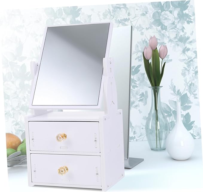 Desktop Makeup Mirror Storage Box Portable Vanity Mirror PVC Makeup Organizer for Students Adjustable Height Compact Design for Travel and Home Use
