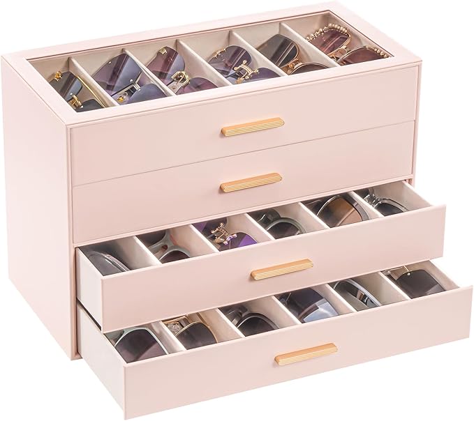 Lolalet Sunglasses Storage Box for Women, Eyewear Eye Glass Organizer with Clear Top Display Holder Case, Mothers Day Gifts