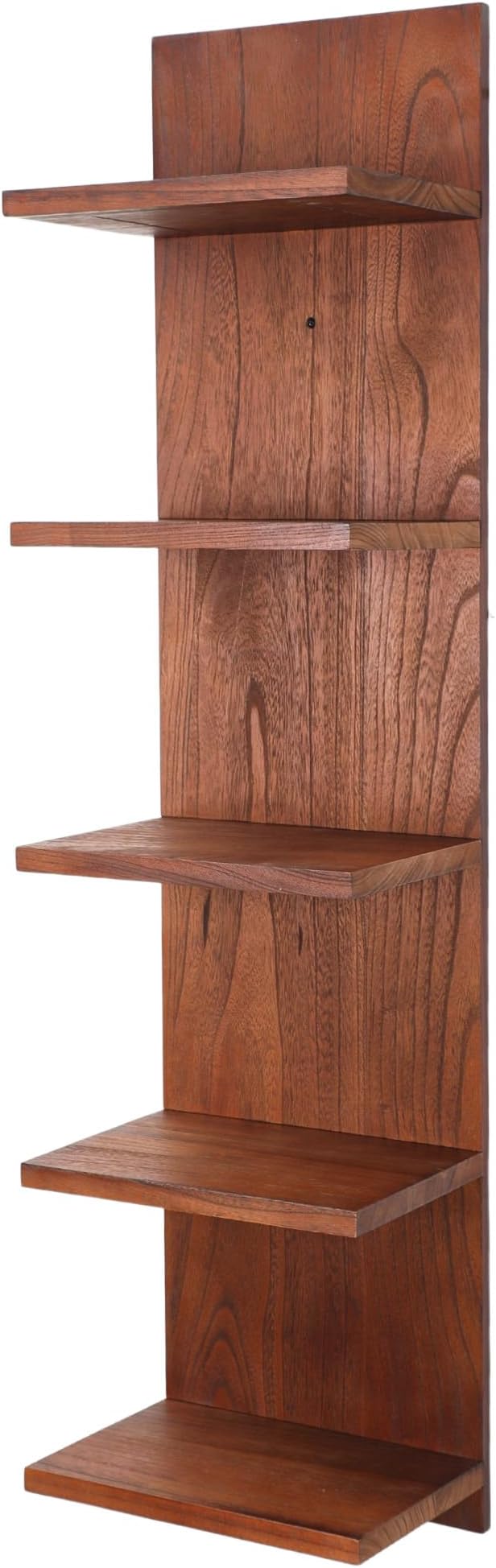 Wooden 5 Tier Wall Shelf,Vertical Column Floating Storage Home Decor Organizer,Floating Shelf Wall Decor Shelves for Bedroom, Living Room,Vanity(Walnut)