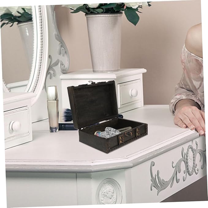 Zerodeko Retro Wooden Storage Box Cute Jewelry Box Makeup Organizer Necklace Jewelry Organizer Vintage Decor Lockable Home Decor Desk Organization